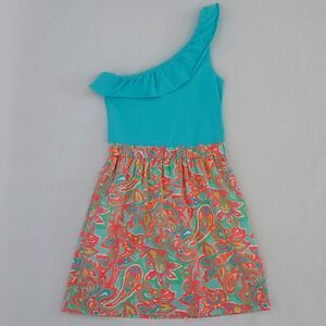 Lilly Pulitzer Dionne Make a Splash Sand Bar Blue One Shoulder Ruffle Dress XS